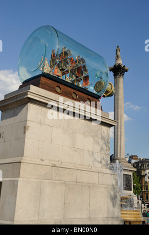 Yinka Shonibare's Ship in bottle on the fourth plinth in Trafalgar square London Stock Photo