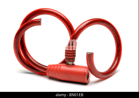 Red bike security chain cut open Stock Photo