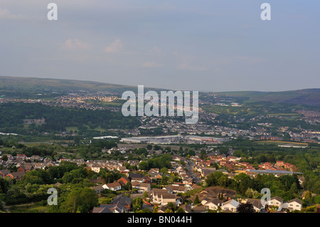 A view over Merthyr Tydfil from Dowlais Top in the valleys South Wales Stock Photo