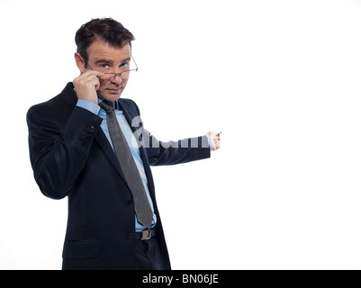 caucasian friendly cheerful man beckoning menacing finger raised studio ...