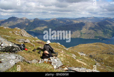 The view from Ladhar Bheinn in Knoydart looking across Loch Hourn towards Arnisdale Stock Photo