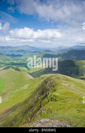 View from Lake District fell Robinson, towards the Newlands Valley, Cat Bells and Keswick Stock Photo