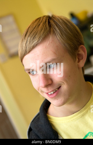 Young boy who has mild autism at home, Sutton, UK. Stock Photo