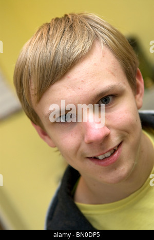 Young boy who has mild autism at home, Sutton, UK. Stock Photo