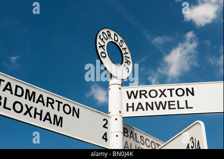 Fiveways signpost outside the village of Shutford in the Oxfordshire countryside. UK. Oxfordshire villages directional sign post Stock Photo