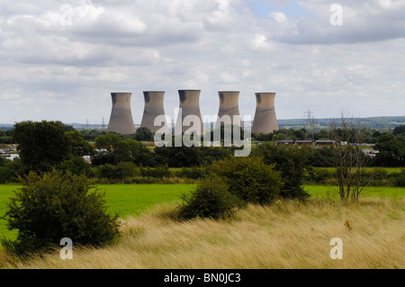 The five remaining cooling towers of the old Willington power station, Derbyshire, England. Stock Photo