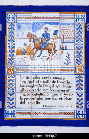 tiled Don Quixote sign Puerto Lapice, Ciudad Real, Castile-La Mancha, Spain Stock Photo