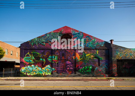 Graffiti covered wall, Arts District, downtown Los Angeles, California, United States of America Stock Photo