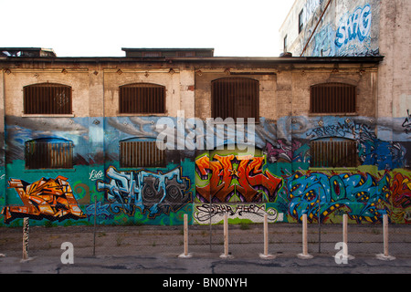 Graffiti covered wall, Arts District, downtown Los Angeles, California, United States of America Stock Photo