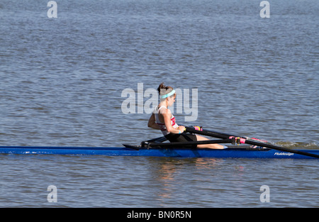 A Young female rower at the US Rowing National Championship Regatta at Mercer County Park New Jersey. Lake Mercer. Stock Photo