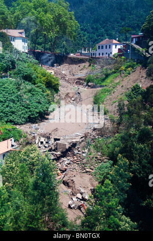An aerial view of the damage caused by the floods in February 2010 in Funchal, Madeira. Stock Photo
