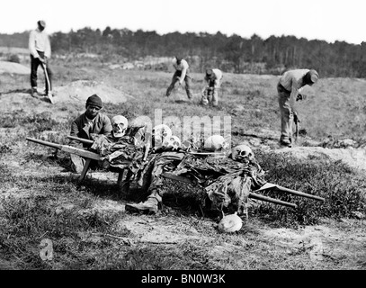 A burial party on the battlefield of Cold Harbor, Virginia USA during the USA Civil War 1864 Stock Photo