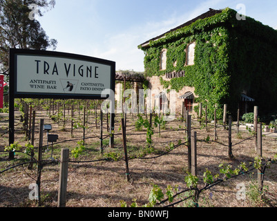 View of a Tuscan Style Building, Tra Vigne Restaurant, St Helena, Napa Valley, California Stock Photo