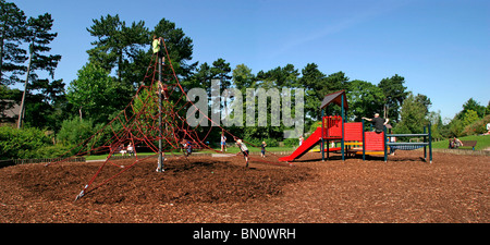 UK, England, Cheshire, Stockport, Cheadle, Bruntwood Park, award-winning children's play area, panoramic Stock Photo