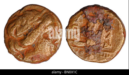Ancient bronze Greek Coin: Thessalian Confederacy (196-146 BC) encrusted Stock Photo