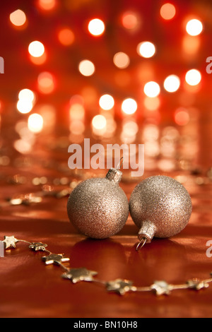 Christmas decoration with baubles. Shallow depth of field, focus on bauble, aRGB. Stock Photo