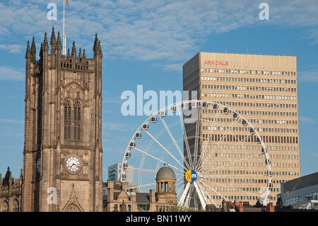 Manchester skyline.Manchester Cathedral,The Big Wheel and the Arndale Stock Photo