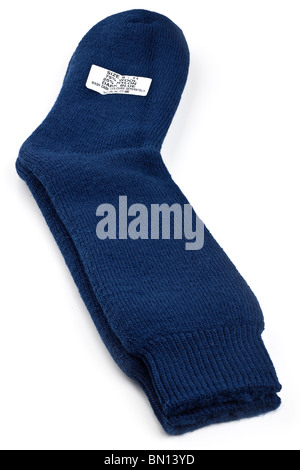 Pair of mens size 8 to 11 wool and nylon thick dark blue thigh socks Stock Photo