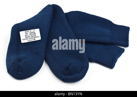 Pair of mens size 8 to 11 wool and nylon thick dark blue thigh socks Stock Photo