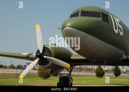 A Douglas C-47 'Skytrain' transport aircraft on display at the Tinker Air Force Base, Oklahoma City, Oklahoma, USA. Stock Photo