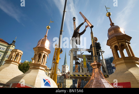Construction of a new Onion Tower for a Baroque Building Prague Stock Photo