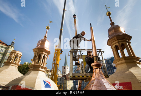 Construction of a new Onion Tower for a Baroque Building Prague Stock Photo
