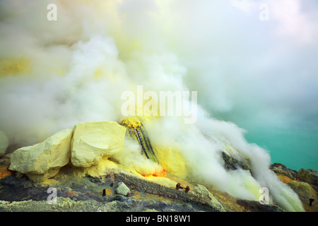 Sulfurous fumaroles in Ijen crater. Java. Indonesia Stock Photo