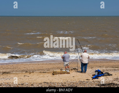 Anglers on Leysdown Beach on the Isle of Sheppey in Kent.  Photo by Gordon Scammell Stock Photo