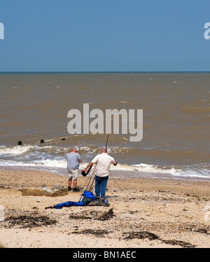 Anglers on Leysdown Beach on the Isle of Sheppey in Kent.  Photo by Gordon Scammell Stock Photo