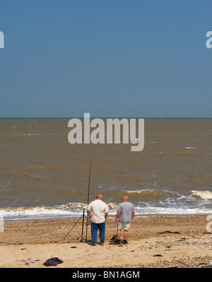 Anglers on Leysdown Beach on the Isle of Sheppey in Kent.  Photo by Gordon Scammell Stock Photo