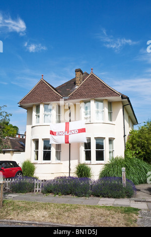 Suburban House with huge England flag during 2010 World Cup. Chiswick, London, England, UK Stock Photo