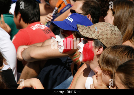 italian supporters watching italy v slovakia at world cup fan fest village in rome, italy 2010 Stock Photo