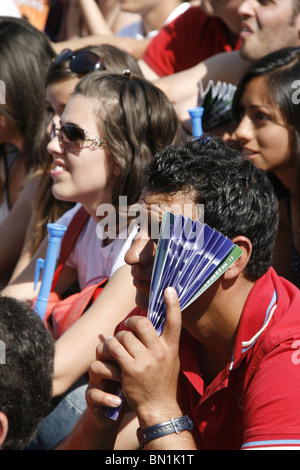 italian supporters watching italy v slovakia at world cup fan fest village in rome, italy 2010 Stock Photo