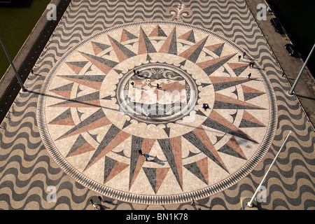giant mosaic with Compass rose and world map at the Monument to the Discoveries Padrao dos Descobrimentos in Belem, Lisbon, Stock Photo