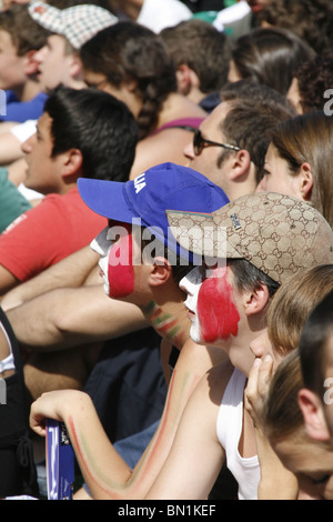 italian supporters watching italy v slovakia at world cup fan fest village in rome, italy 2010 Stock Photo