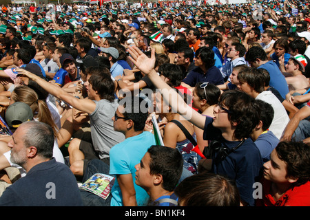 italian supporters watching italy v slovakia at world cup fan fest village in rome, italy 2010 Stock Photo