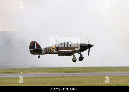 A Second world war Hurricane comes in to land at Biggin Hill Airport Kent in England Stock Photo