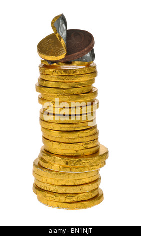'Chocolate coins' on ”white background” Stock Photo