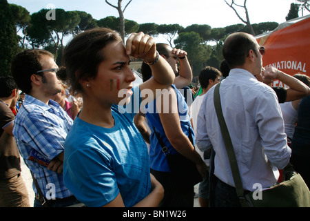 italian supporters watching italy v slovakia at world cup fan fest village in rome, italy 2010 Stock Photo