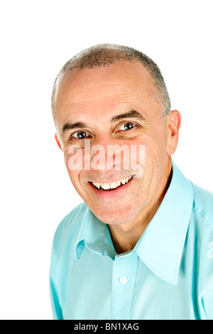 Portrait of smiling middle aged man isolated on white background Stock Photo