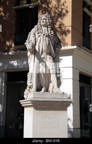 Statue of Sir Hans Sloane in its temporary site of Duke of York Square, Kings Road, Chelsea, London, UK. June 2010 Stock Photo