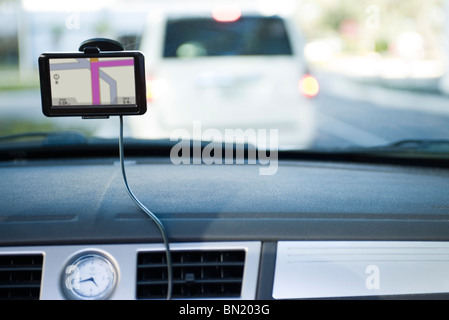 Driving with the assistance of GPS Stock Photo