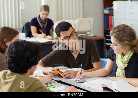 High school students studying math together Stock Photo