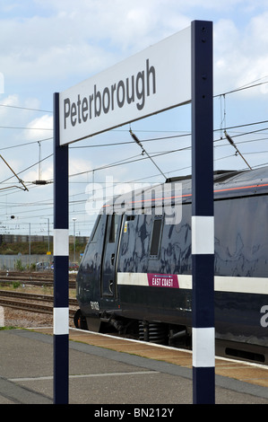 East Coast train at Peterborough station, Cambridgeshire, England, UK Stock Photo