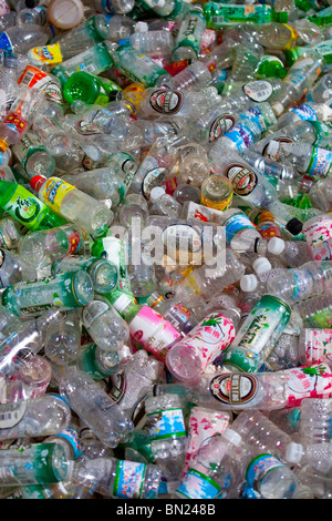 Plastic bottles gathered for recycling in Gyantse, Tibet Stock Photo