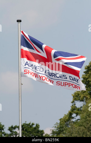 A UK Armed Forces Day flag asking for your support Stock Photo