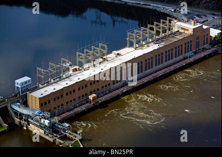 aerial view above Safe Harbor Dam Hydroelectric Station Susquehanna River  Lancaster York Pennsylvania Stock Photo