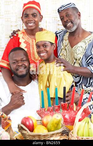 African American multi-generational family in traditional clothing Stock Photo