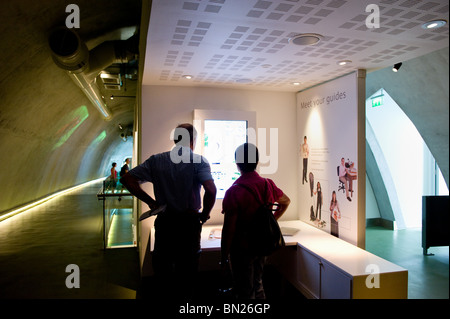 People looking at displays within the Darwin Centre cocoon in the Natural History Museum, London UK Stock Photo