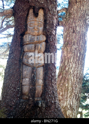 Tree carving on Mount Roberts. Juneau, Alaska Stock Photo